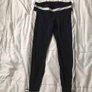 black leggings with white & cream stripe